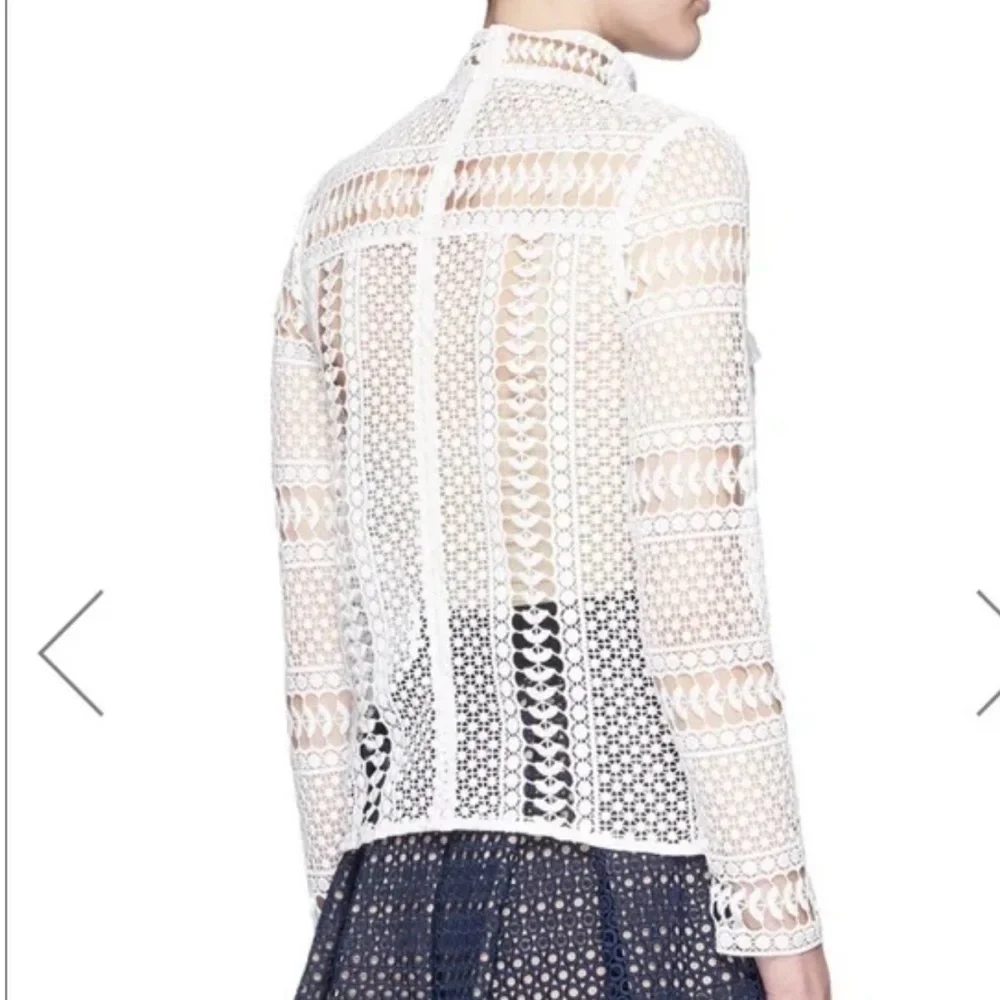 Self Portrait Crochet Lace Panel Long Sleeve Blouse - Picture 2 of 7